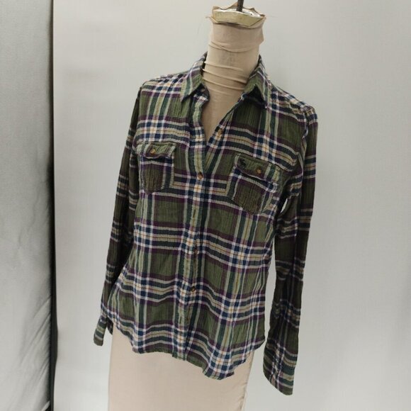 Abercrombie & Fitch Women's Olive Green Plaid Button Up Boyfriend Shirt flannel - Picture 11 of 11